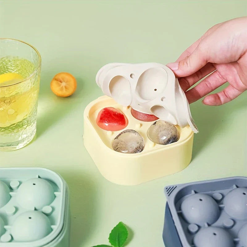 4-Cavity Large Sphere Ice Ball Mold Tray With Lid