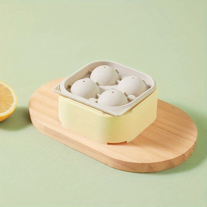 4-Cavity Large Sphere Ice Ball Mold Tray With Lid
