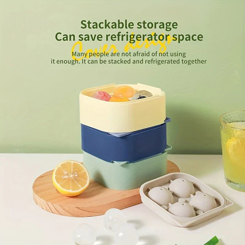 4-Cavity Large Sphere Ice Ball Mold Tray With Lid