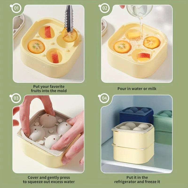 4-Cavity Large Sphere Ice Ball Mold Tray With Lid