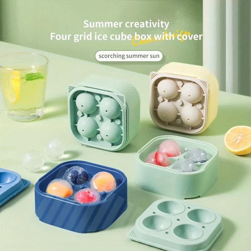 4-Cavity Large Sphere Ice Ball Mold Tray With Lid