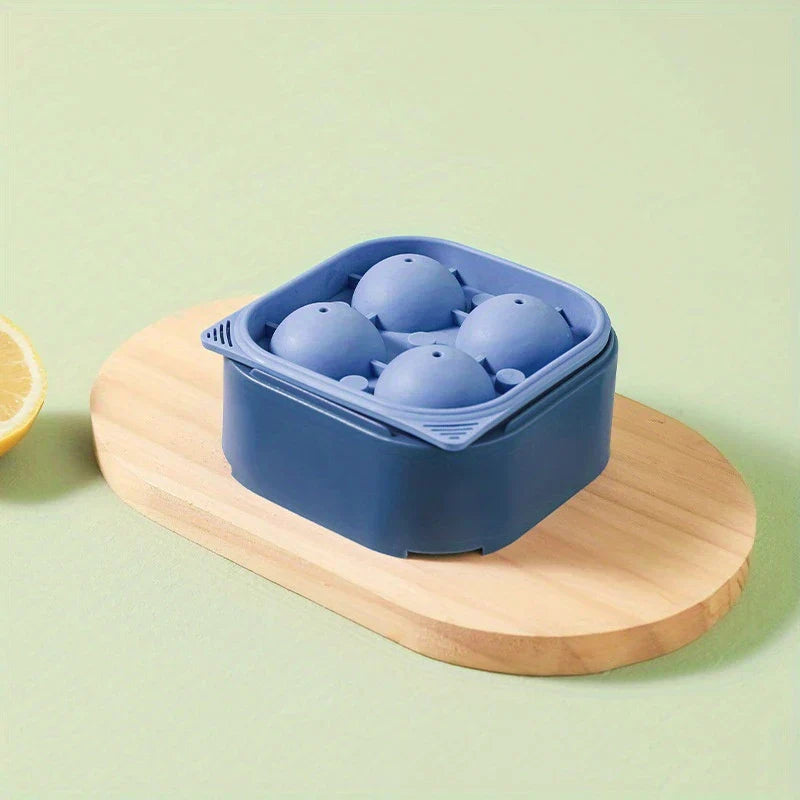 4-Cavity Large Sphere Ice Ball Mold Tray With Lid