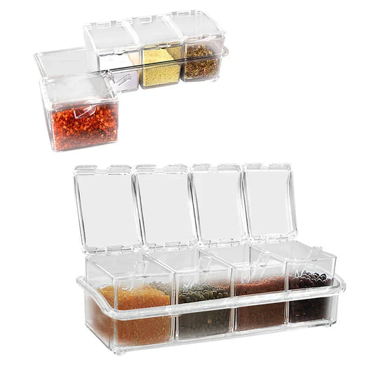4 Piece Clear Spice Jar Set with Spoons Rack