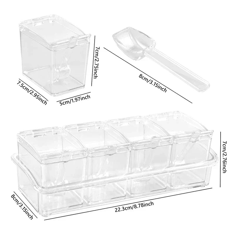 4 Piece Clear Spice Jar Set with Spoons Rack