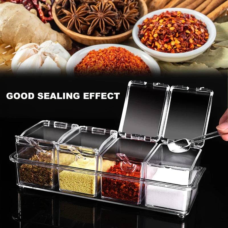 4 Piece Clear Spice Jar Set with Spoons Rack