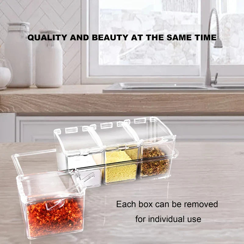 4 Piece Clear Spice Jar Set with Spoons Rack