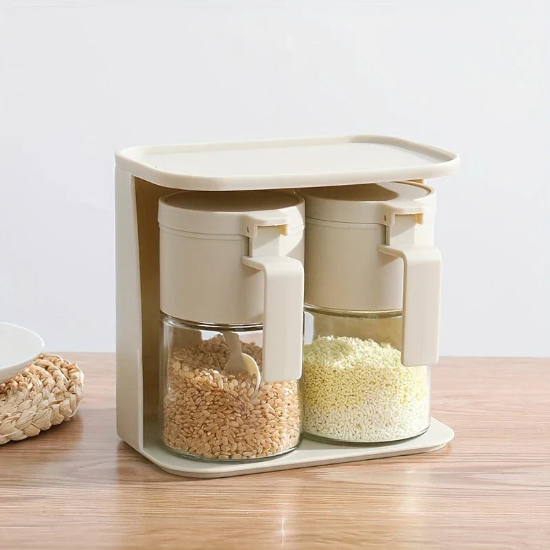Airtight Glass Spice Jar With Spoon Lid Seal