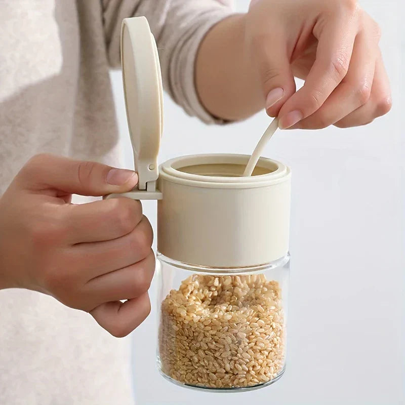 Airtight Glass Spice Jar With Spoon Lid Seal