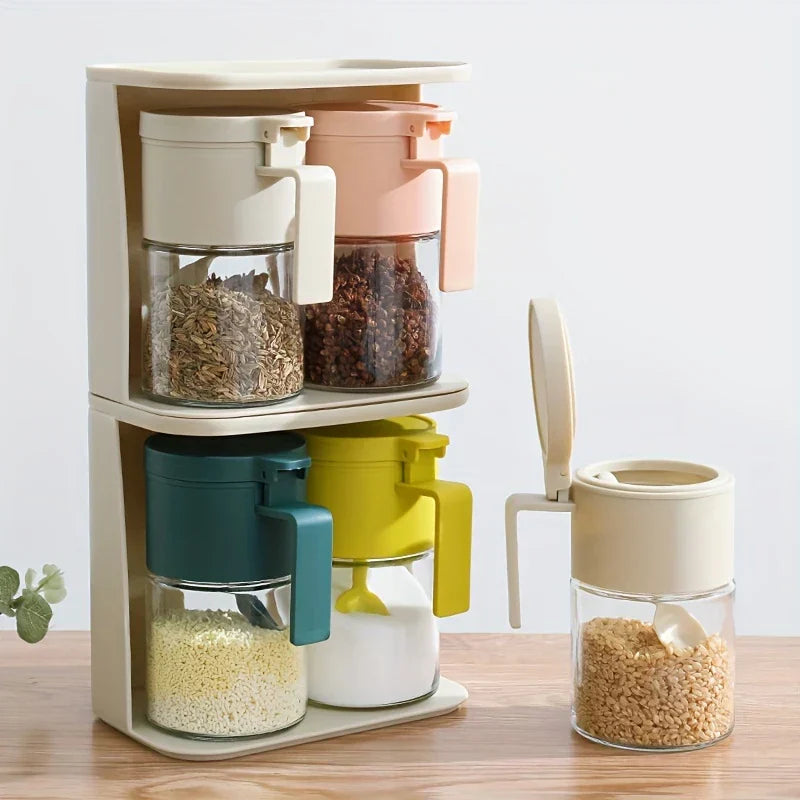 Airtight Glass Spice Jar With Spoon Lid Seal
