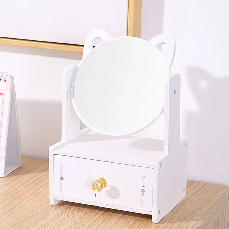 Cat Ear Makeup Mirror With Single Drawer