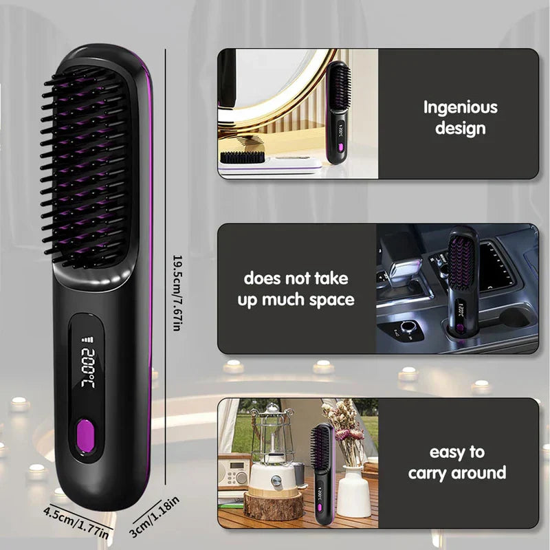 Cordless Ionic Hair Straightener Brush Comb