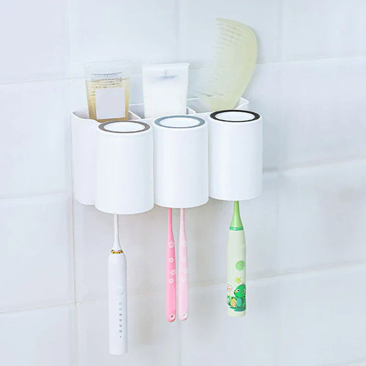 Triple Toothbrush Mouthwash Cup Holder Set