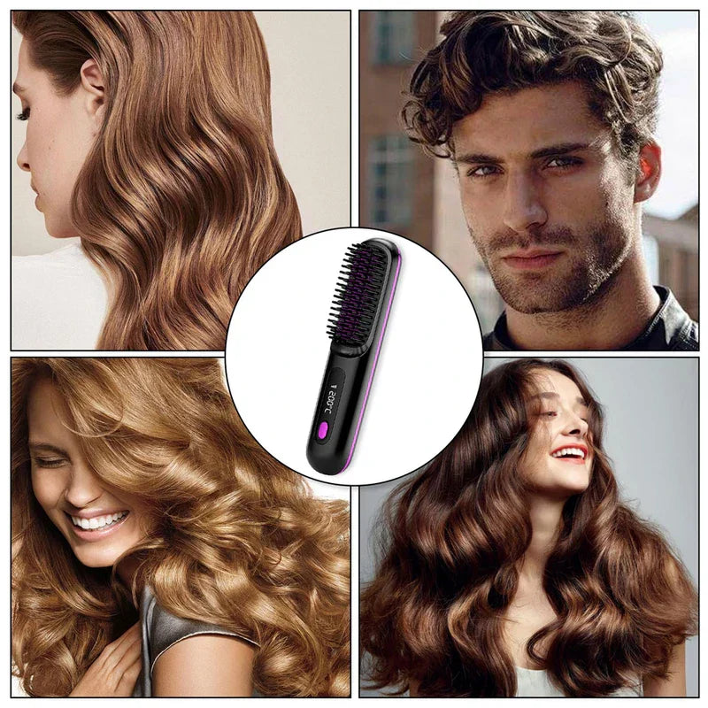 Cordless Ionic Hair Straightener Brush Comb
